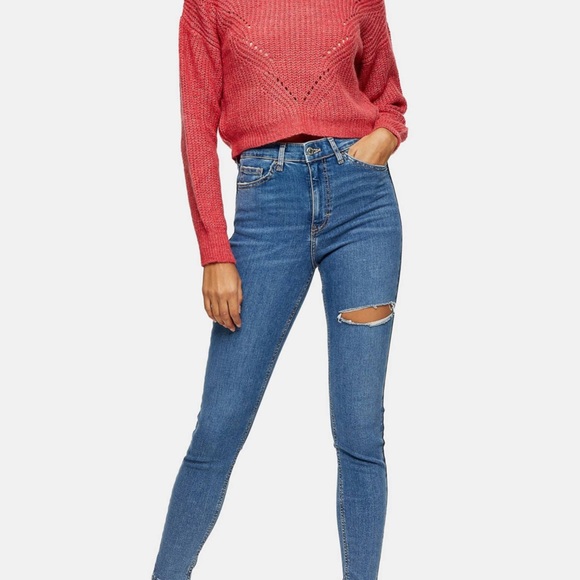 TOPSHOP Mid Blue Thigh Ripped Jamie Skinny Jeans - Picture 3 of 4